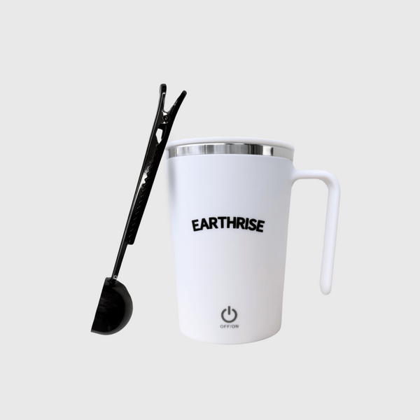 Earthrise Accessories Bundle with a White Self-stirring mug and Black spoon