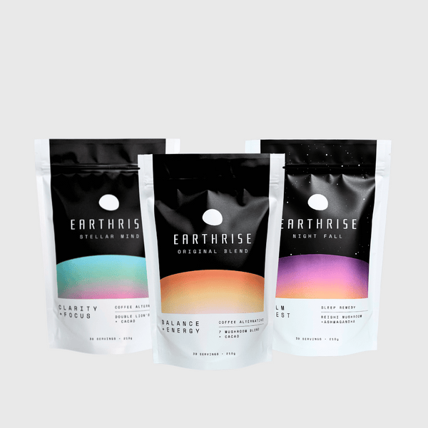 Earthrise Everything Bundle with 30 servings of Original Blend, 30 servings of Stellar Mind and 30 servings of Night Fall