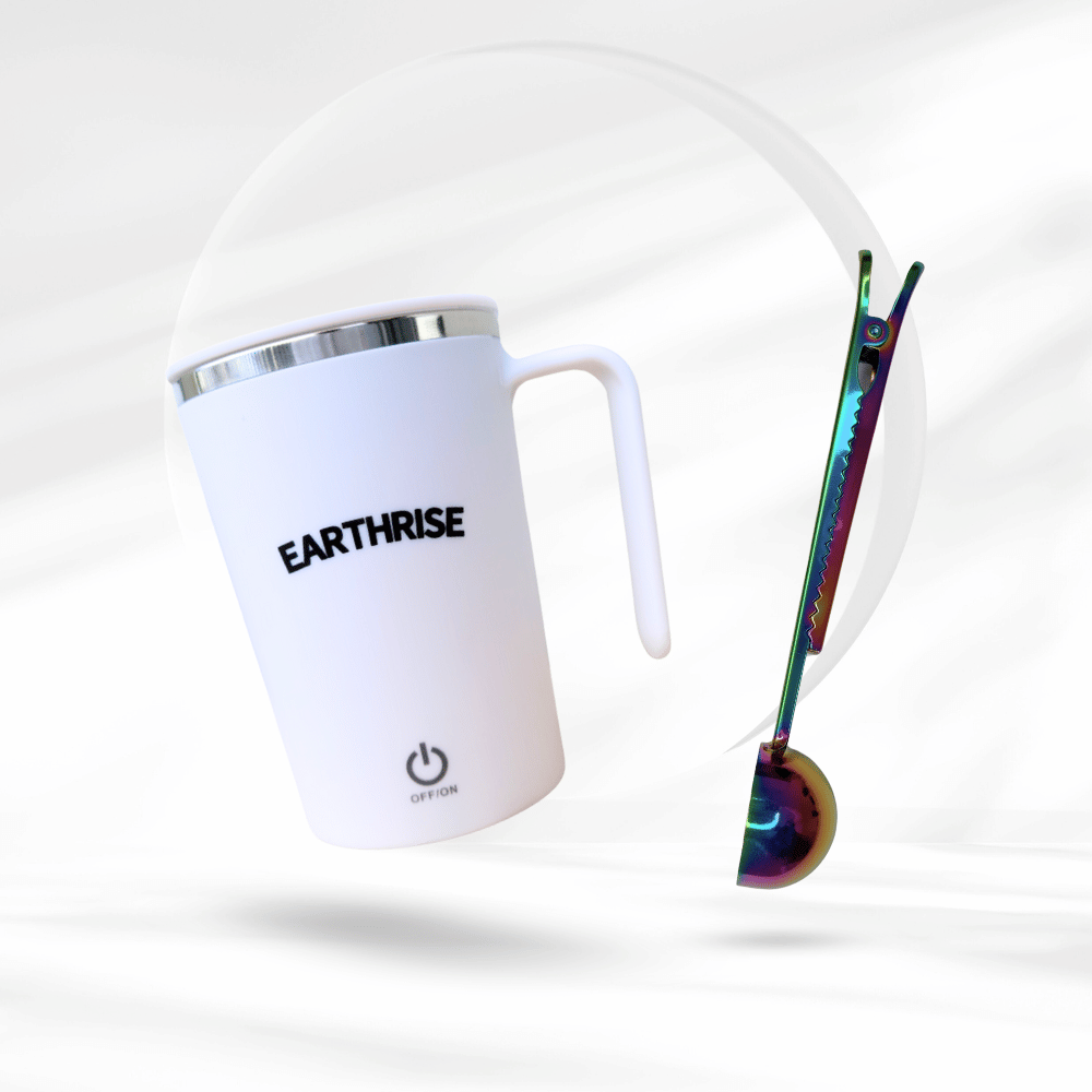 Earthrise white self-stirring mug with nebula serving spoon